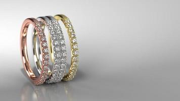 stacked wedding band in three metal color 3d render photo