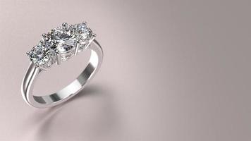 anillo de compromiso de oro blanco con render 3d de diamantes con hermoso fondo foto