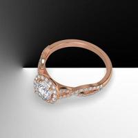 anillo de compromiso de catedral de diamantes redondos con piedras laterales en criss cross shank 3d render foto