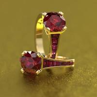 yellow engagement ring with ruby 3d render with beautiful background photo