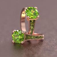 rose gold engagement ring with peridot 3d render with beautiful background photo