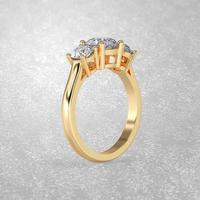 Anillo de compromiso de 3 piedras en oro 3D Render foto