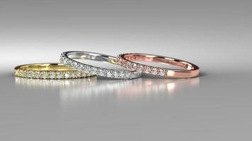 3 stacked laying down wedding band 3d render side view photo
