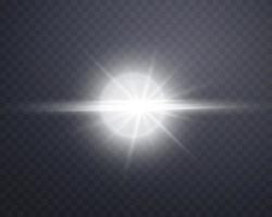 destello de lente de luz solar plateada, destello de sol con rayos y foco. vector