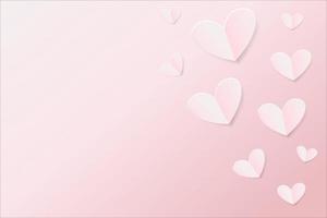 Paper elements in shape of heart  on pink background. Vector symbols  Valentine's Day, birthday greeting card design.