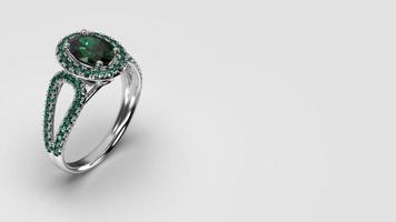 emerald oval halo ring in white gold photo