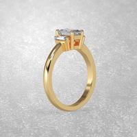 3 stone engagement ring standing position in yellow gold 3D render photo
