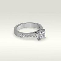 solitaire engagement ring laying down position in white gold 3D render photo