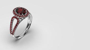 ruby oval halo ring in white gold photo