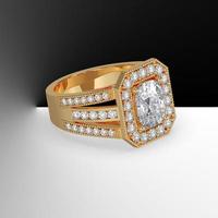 cushion cut center diamond halo engagement ring with 3 line stones on shank 3d render photo