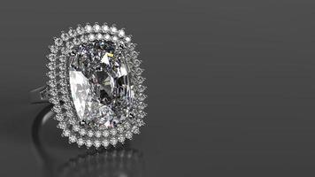 large cushion stone double halo ring in white gold in dark background photo