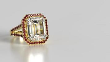 yellow engagement ring with ruby 3d render photo