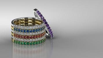 stacked multicolor wedding band 3d render photo