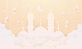 Ramadan kareem paper cut vector. Banner or poster with lantern and cloud ornament, suitable for  celebrating ramadan events. vector