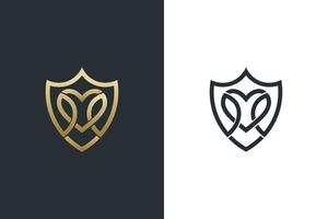 Luxury Love Shield Logo With Gold Line Art. vector