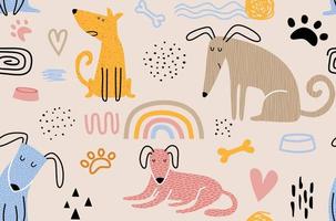 Childish seamless pattern with funny dogs. vector