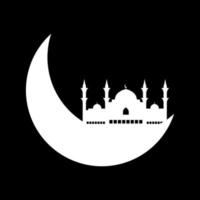 Crescent moon with mosque vector