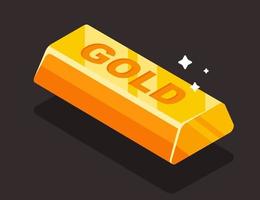 golden shiny ingot of gold in the shape of a brick. flat vector illustration.