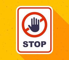 white stop sign sticker. palm gesture indicating stop. flat vector illustration.