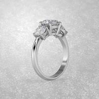 3 stone engagement ring standing position in white gold 3D render photo