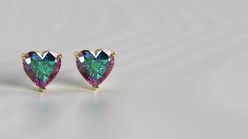 stud heart shape earing with alexandrite and yellow gold 3d render photo