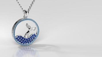 fish pendant with frame outside in white gold 3d render photo