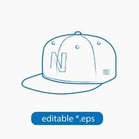 Baseball sport cap hat hand draw style blue outline in isolated, icon, symbol, logo vector