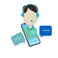 Marketing, information assistant, costumer service or helpdesk on a smartphone in flat design cartoon style, for web page, presentation or costumer service purpose vector