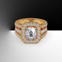 cushion cut center diamond halo engagement ring with 3 line stones on shank 3d render