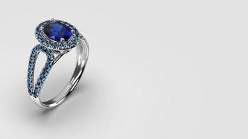 blue gem oval halo ring in white gold photo