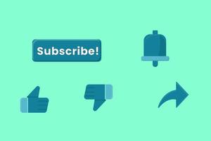 Illustration Vector Graphic flat icon of Subscribe Button, Like, dislike, share, and Notification Bell Icon. Suitable for vlog asset.