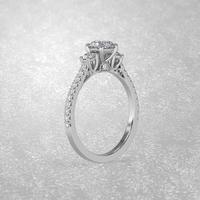 3 stone engagement ring standing position in white gold 3D render photo