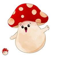 ilustración de mascota de hongo rojo acuarela vector