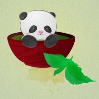 lindos pandas bebés toman un baño en una ilustración de té de hierbas