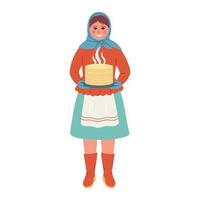 Maslenitsa or Shrovetide. Woman with pancakes and Russian tradition clothes. vector