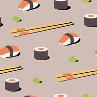 sushi y rollos de patrones sin fisuras. Fondo de vector de mariscos