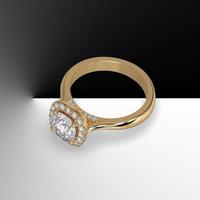 yellow gold halo engagement ring with round center stone and plain shank cathedral style 3d render