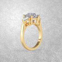 3 stone engagement ring in gold 3D render photo