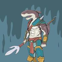 Illustration vector graphic of great shark warrior. Shark mutant half animal and human. Creature