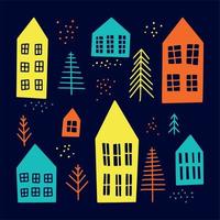 Silhouettes of European cute houses drawn by hand vector