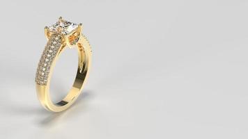 princess yellow gold engagement ring with side three layer stones