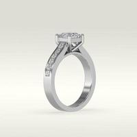 solitaire engagement ring standing position in metal gold 3D render photo