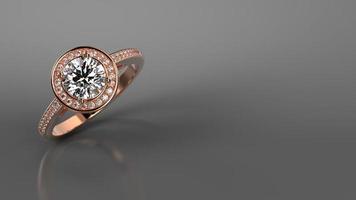 anillo de compromiso con halo redondo en oro rosa con diamantes laterales