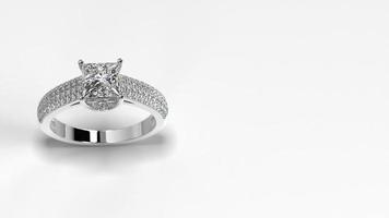 princess white gold engagement ring with side three layer stones on shank