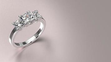 white gold engagement ring with diamond 3d render with beautiful background photo