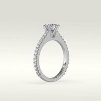 solitaire engagement ring standing position in metal gold 3D render photo