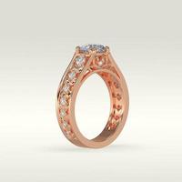 solitaire engagement ring standing position in metal gold 3D render photo