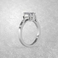 three stone engagement ring standing position in metal gold 3D render photo