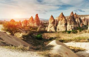 Fantastic sunrise over the Red Valley in Cappadocia, Anatolia, T photo