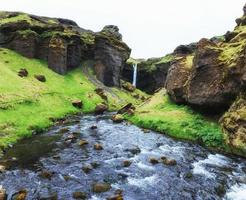 Fantastic landscape of mountains and waterfalls in Iceland photo